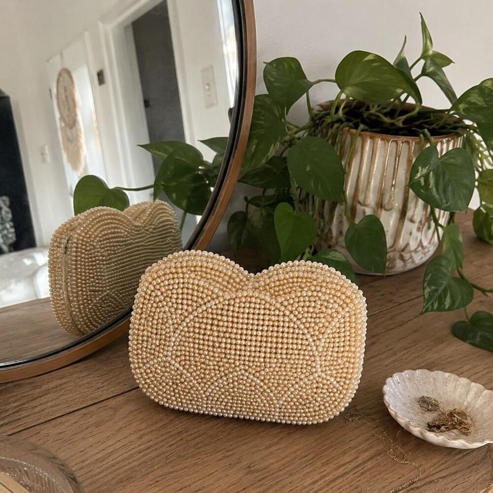 Vintage Ivory Pearl Beaded Clutch Evening Bag Bridal Wedding